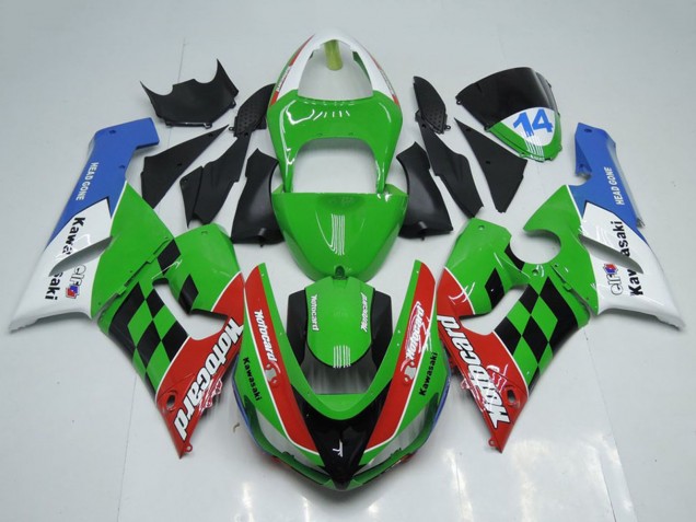 Preisgünstige Kawasaki ZX6R Motorrad Verkleidung 2005-2006 - Weiss Grun Rot Blau Schwarz Motocard