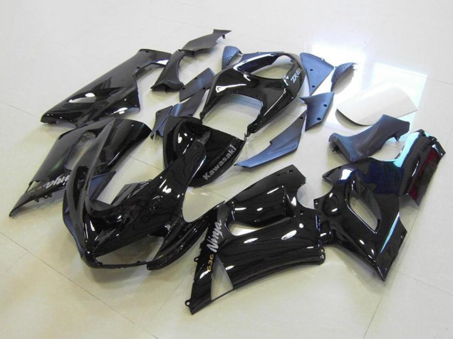 Preisgünstige Kawasaki ZX6R Motorrad Verkleidung 2005-2006 - Glanzendes Schwarz Silber Aufkleber