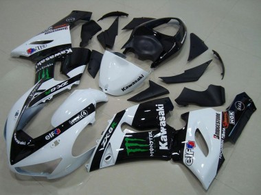 Preisgünstige Kawasaki ZX6R Motorrad Verkleidung 2005-2006 - Weiss Glanzendes Schwarz Grun Monster