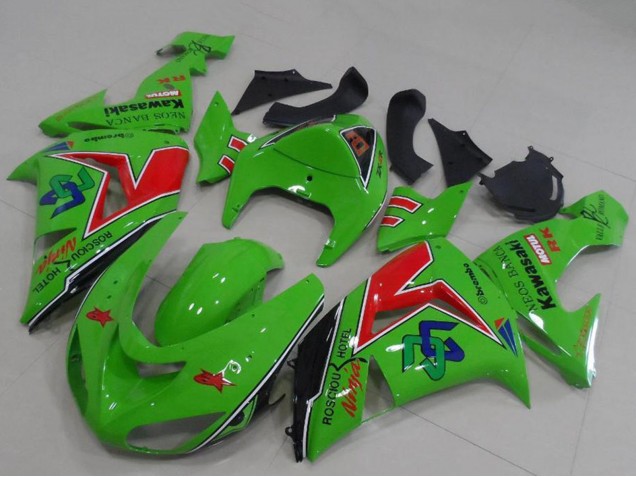 Preisgünstige Kawasaki ZX6R Motorrad Verkleidung 2005-2006 - Grun Rot Schwarz ENEOS Banca
