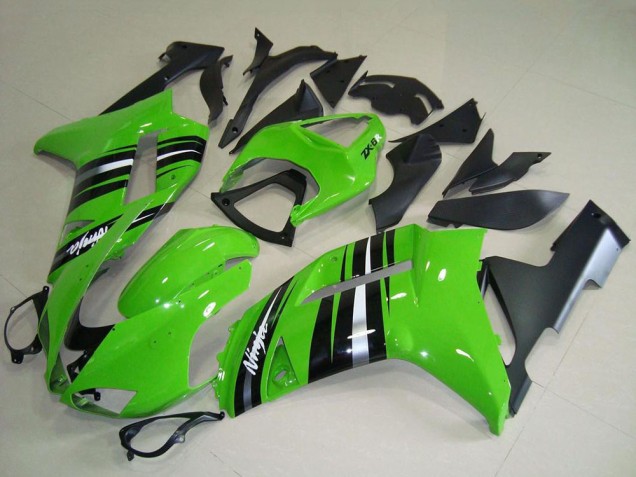 Preisgünstige Kawasaki ZX6R Motorrad Verkleidung 2007-2008 - Grun und Silber Streifen