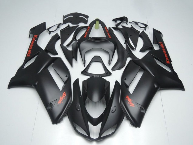 Preisgünstige Kawasaki ZX6R Motorrad Verkleidung 2007-2008 - Matt Schwarz mit Rot Aufkleber