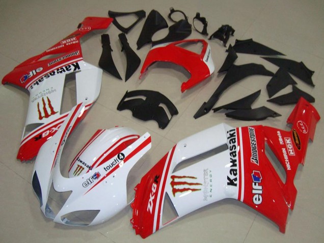 Preisgünstige Kawasaki ZX6R Motorrad Verkleidung 2007-2008 - Rot und Weiss