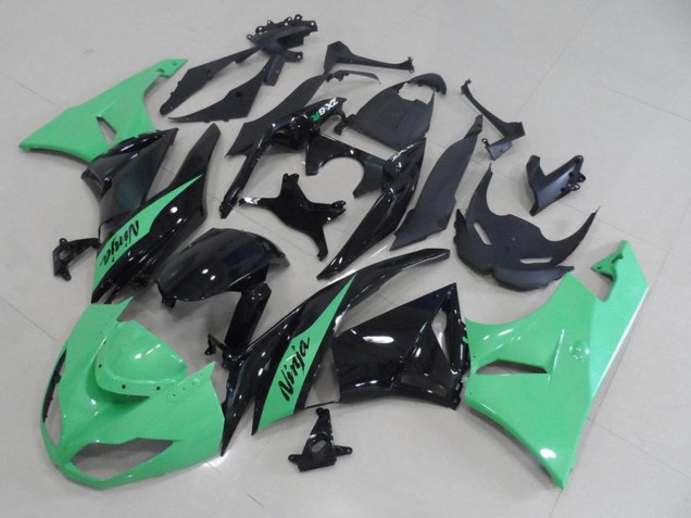 Preisgünstige Kawasaki ZX6R Motorrad Verkleidung 2009-2012 - Hellgrun Glanzendes Schwarz