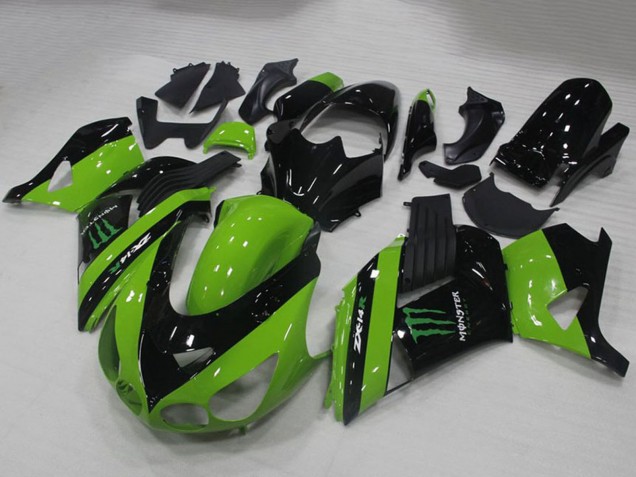 Preisgünstige Kawasaki ZX14R ZZR1400 Motorrad Verkleidung 2006-2011 - Grun Glanzendes Schwarz Monster