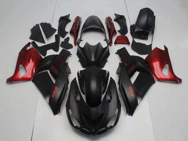 Preisgünstige Kawasaki ZX14R ZZR1400 Motorrad Verkleidung 2006-2011 - Matt Schwarz Rot Ninja