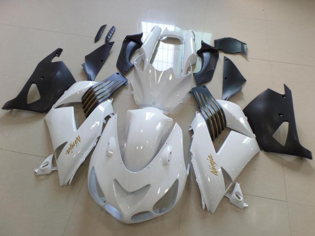Preisgünstige Kawasaki ZX14R ZZR1400 Motorrad Verkleidung 2006-2011 - Weiss Matt Schwarz Gold Ninja