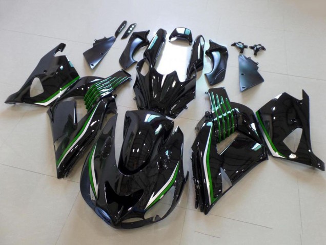 Preisgünstige Kawasaki ZX14R ZZR1400 Motorrad Verkleidung 2006-2011 - Glanzendes Schwarz Grun Linie