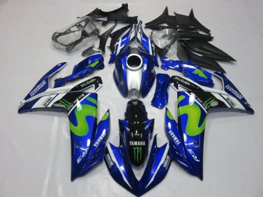 Preisgünstige Yamaha YZF R3 Motorrad Verkleidung 2015-2018 - Blau Weiss Schwarz Grun MoviStar Monster