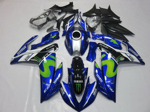 Preisgünstige Yamaha YZF R3 Motorrad Verkleidung 2015-2018 - Blau Weiss Schwarz Grun MoviStar Monster