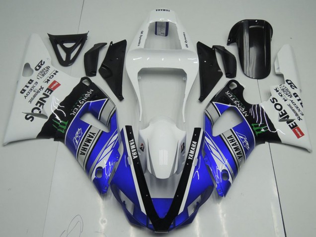 Preisgünstige Yamaha YZF R1 Motorrad Verkleidung 2000-2001 - Weiss Blau Schwarz ENEOS Monster