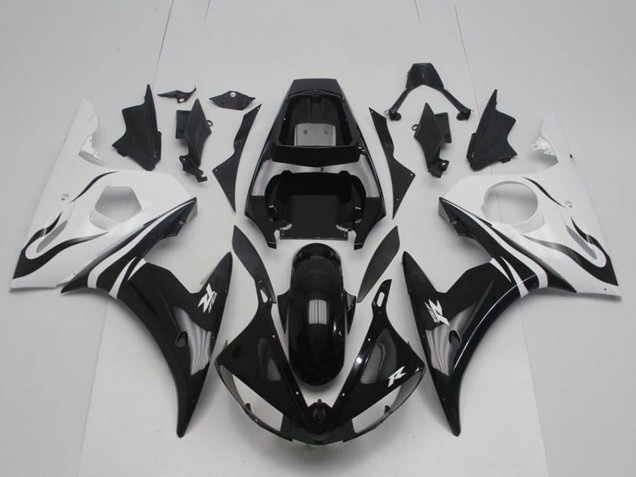Preisgünstige Yamaha YZF R6 Motorrad Verkleidung 2003-2004 - Weiss Glanzendes Schwarz