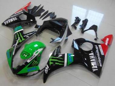Preisgünstige Yamaha YZF R6 Motorrad Verkleidung 2003-2004 - Glanzendes Schwarz Rot Grun Monster Motul