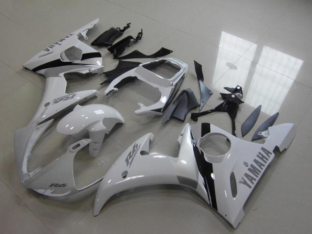 Preisgünstige Yamaha YZF R6 Motorrad Verkleidung Kit 2003-2004 - Weiss Glanzendes Schwarz