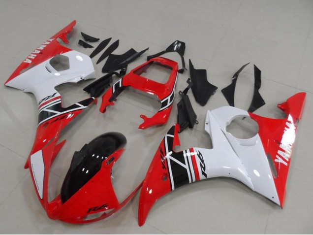 Preisgünstige Yamaha YZF R6 Motorrad Verkleidung Kit 2003-2004 - Weiss Rot Glanzendes Schwarz