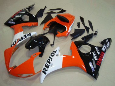 Preisgünstige Yamaha YZF R6 Motorrad Verkleidung 2003-2004 - Orange Weiss Glanzendes Schwarz Repsol
