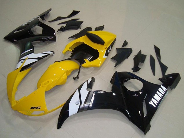 Preisgünstige Yamaha YZF R6 Motorrad Verkleidung 2003-2004 - Gelb Weiss Glanzendes Schwarz