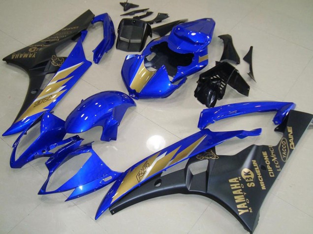 Preisgünstige Yamaha YZF R6 Motorrad Verkleidung 2006-2007 - Blau Gold Matt Schwarz