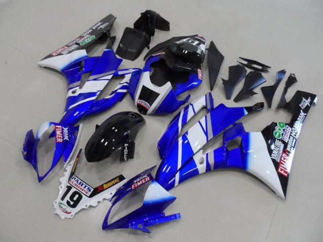 Preisgünstige Yamaha YZF R6 Motorrad Verkleidung 2006-2007 - Weiss Blau Glanzendes Schwarz Fimer Yamalube