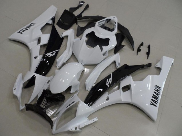 Preisgünstige Yamaha YZF R6 Motorrad Verkleidung 2006-2007 - Weiss Glanzendes Schwarz