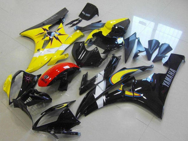 Preisgünstige Yamaha YZF R6 Motorrad Verkleidung 2006-2007 - Gelb Weiss Rot Glanzendes Schwarz