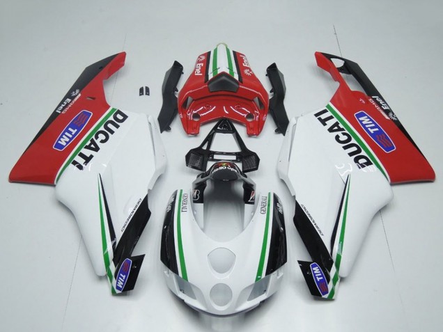 Preisgünstige Ducati 749 999 Motorrad Verkleidung 2005-2006 - Weiss Rot Grun Glanzendes Schwarz Enel Generali Tim