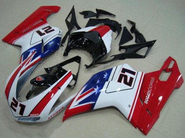 Preisgünstige Ducati 1198 Motorrad Verkleidung 2007-2014 - Weiss Rot Blau Glanzendes Schwarz 21