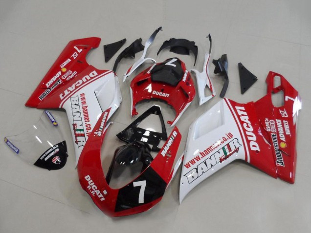Preisgünstige Ducati 848 1098 1198 Motorrad Verkleidung 2007-2014 - Weiss Rot Glanzendes Schwarz Banner 7