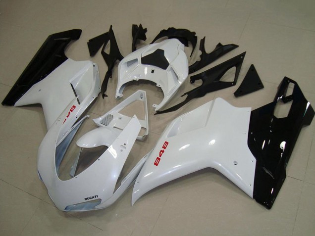 Preisgünstige Ducati 848 Motorrad Verkleidung 2007-2014 - Weiss Glanzendes Schwarz