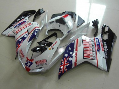 Preisgünstige Ducati 848 1098 1198 Motorrad Verkleidung 2007-2014 - Weiss Blau Rot Glanzendes Schwarz American Flag Tim 27