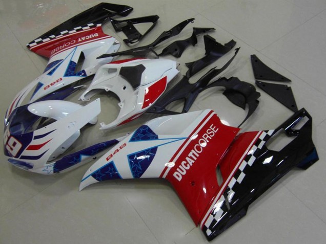 Preisgünstige Ducati 848 Motorrad Verkleidung 2007-2014 - Weiss Rot Blau Glanzendes Schwarz Corse 69