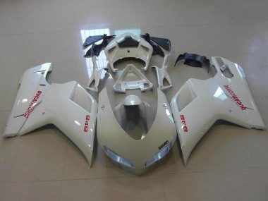 Preisgünstige Ducati 848 Motorrad Verkleidung 2007-2014 - Glanzendes Weiss Rot Aufkleber