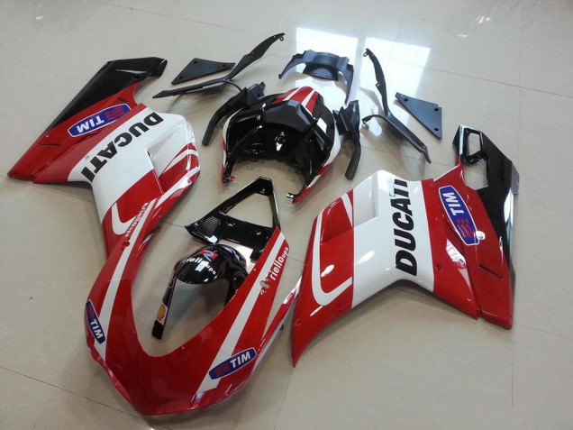 Preisgünstige Ducati 848 1098 1198 Motorrad Verkleidung 2007-2014 - Weiss Rot Glanzendes Schwarz Tim