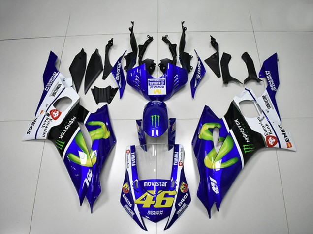 Preisgünstige Yamaha YZF R6 Motorrad Verkleidung 2017-2023 - Weiss Blau Schwarz Grun Monster MoviStar 46
