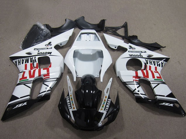 Preisgünstige Yamaha YZF R6 Motorrad Verkleidung 1998-2002 - Weiss Glanzendes Schwarz Fiat Motul Michelin
