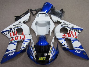 Preisgünstige Yamaha YZF R6 Motorrad Verkleidung 1998-2002 - Weiss Blau Rot Fiat Michelin Motul 46