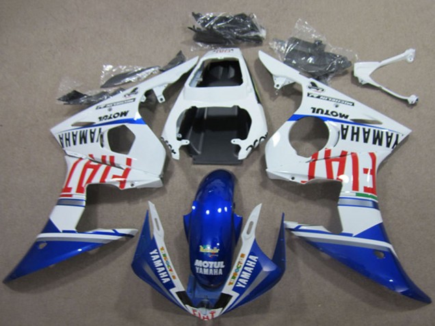 Preisgünstige Yamaha YZF R6 Motorrad Verkleidung 2003-2004 - Weiss Blau Rot Fiat Motul