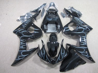 Preisgünstige Yamaha YZF R6 Motorrad Verkleidung 2003-2004 - Glanzendes Schwarz Silber Flamme