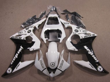 Preisgünstige Yamaha YZF R6 Motorrad Verkleidung 2003-2004 - Weiss Glanzendes Schwarz Jordan Dunlop
