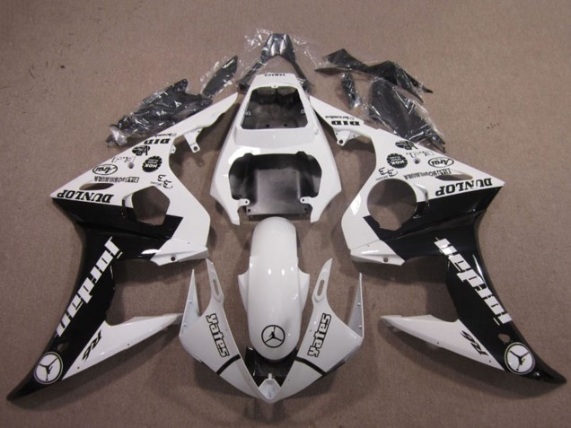 Preisgünstige Yamaha YZF R6 Motorrad Verkleidung 2003-2004 - Weiss Glanzendes Schwarz Jordan Dunlop