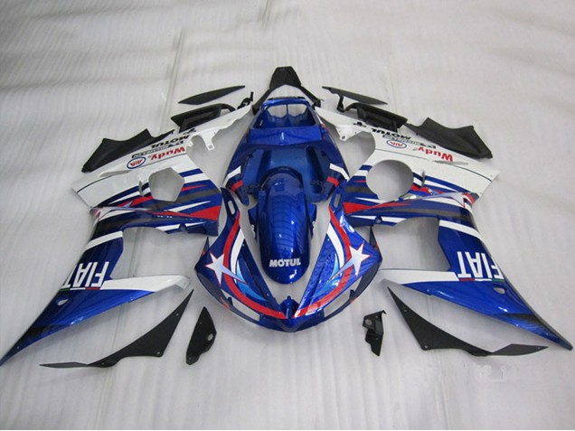 Preisgünstige Yamaha YZF R6 Motorrad Verkleidung 2003-2004 - Weiss Blau Rot Motul Fiat