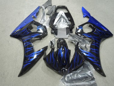 Preisgünstige Yamaha YZF R6 Motorrad Verkleidung 2003-2004 - Glanzendes Schwarz Blau Flamme