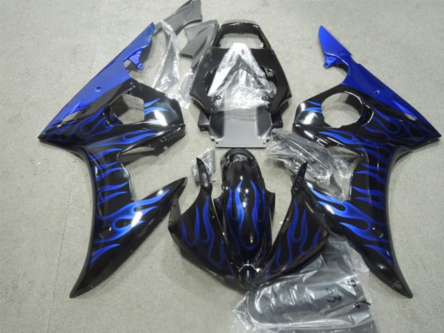 Preisgünstige Yamaha YZF R6 Motorrad Verkleidung 2003-2004 - Glanzendes Schwarz Blau Flamme