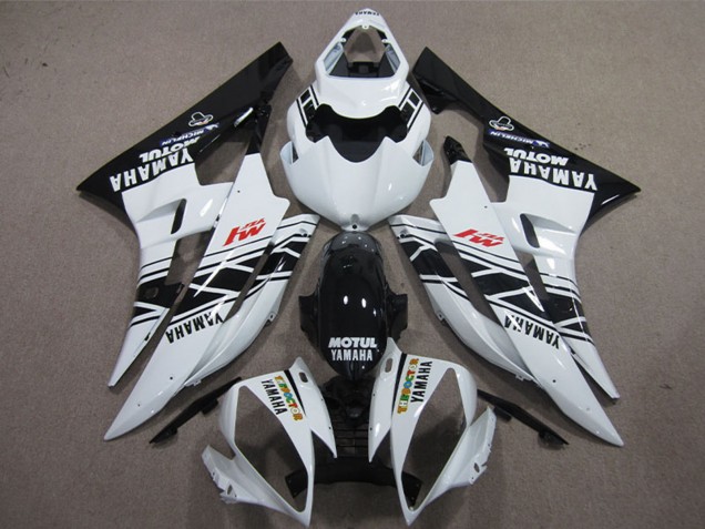 Preisgünstige Yamaha YZF R6 Motorrad Verkleidung 2006-2007 - Weiss Glanzendes Schwarz Motul