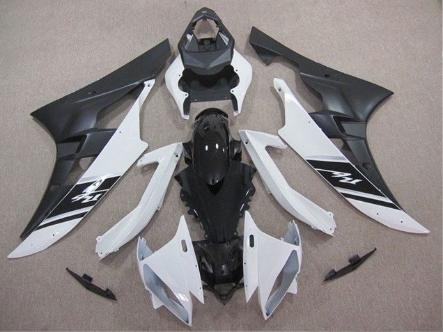 Preisgünstige Yamaha YZF R6 Motorrad Verkleidung 2006-2007 - Weiss Glanzendes Schwarz Matt Schwarz
