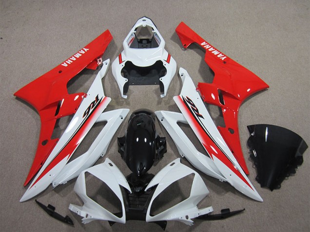 Preisgünstige Yamaha YZF R6 Motorrad Verkleidung 2006-2007 - Weiss Rot Glanzendes Schwarz