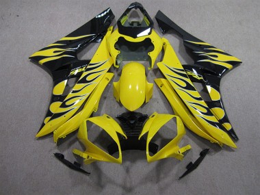 Preisgünstige Yamaha YZF R6 Motorrad Verkleidung 2006-2007 - Gelb Schwarz Flamme