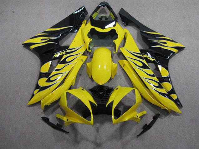 Preisgünstige Yamaha YZF R6 Motorrad Verkleidung 2006-2007 - Gelb Schwarz Flamme