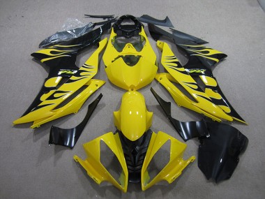 Preisgünstige Yamaha YZF R6 Motorrad Verkleidung 2008-2016 - Gelb Glanzendes Schwarz Flamme