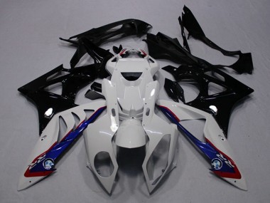Preisgünstige BMW S1000RR Motorrad Verkleidung 2009-2014 - Weiss Blau Glanzendes Schwarz
